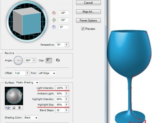We can control light source parameters, such as intensity and size.